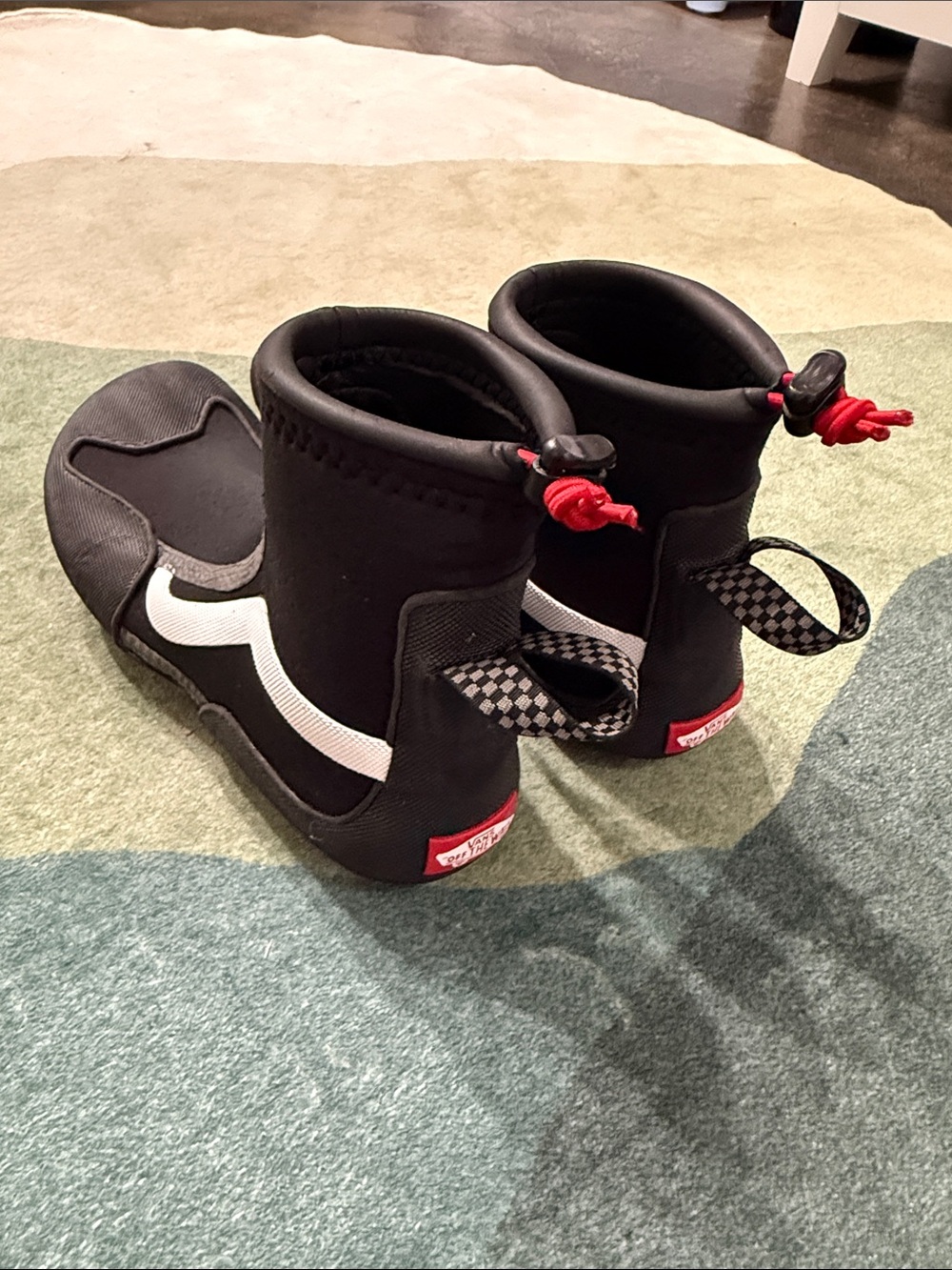 Vans Black and White Water Shoes with Red Pull Accents